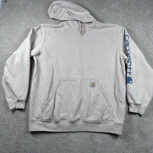 Carhartt Mens XL Loose Fit Hoodie Tan Khaki Graphic Sleeve Logo Sweatshirt